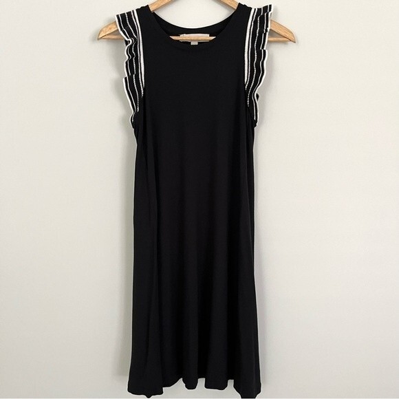 Loft Petite Knit Ruffle Sleeve Tank Swing Dress in Black, Size XXSP - Picture 2 of 10